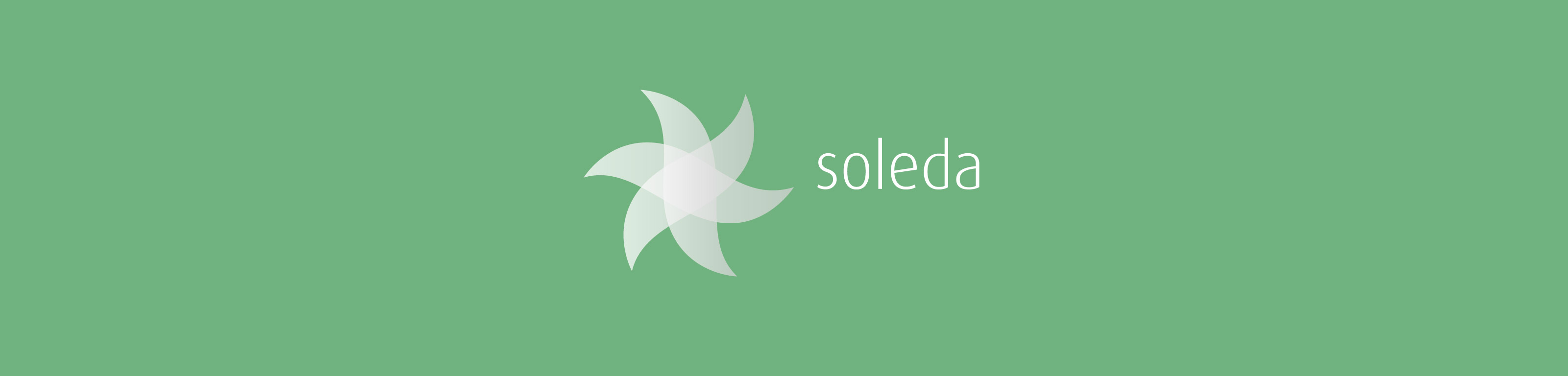Soleda logo in white with green background